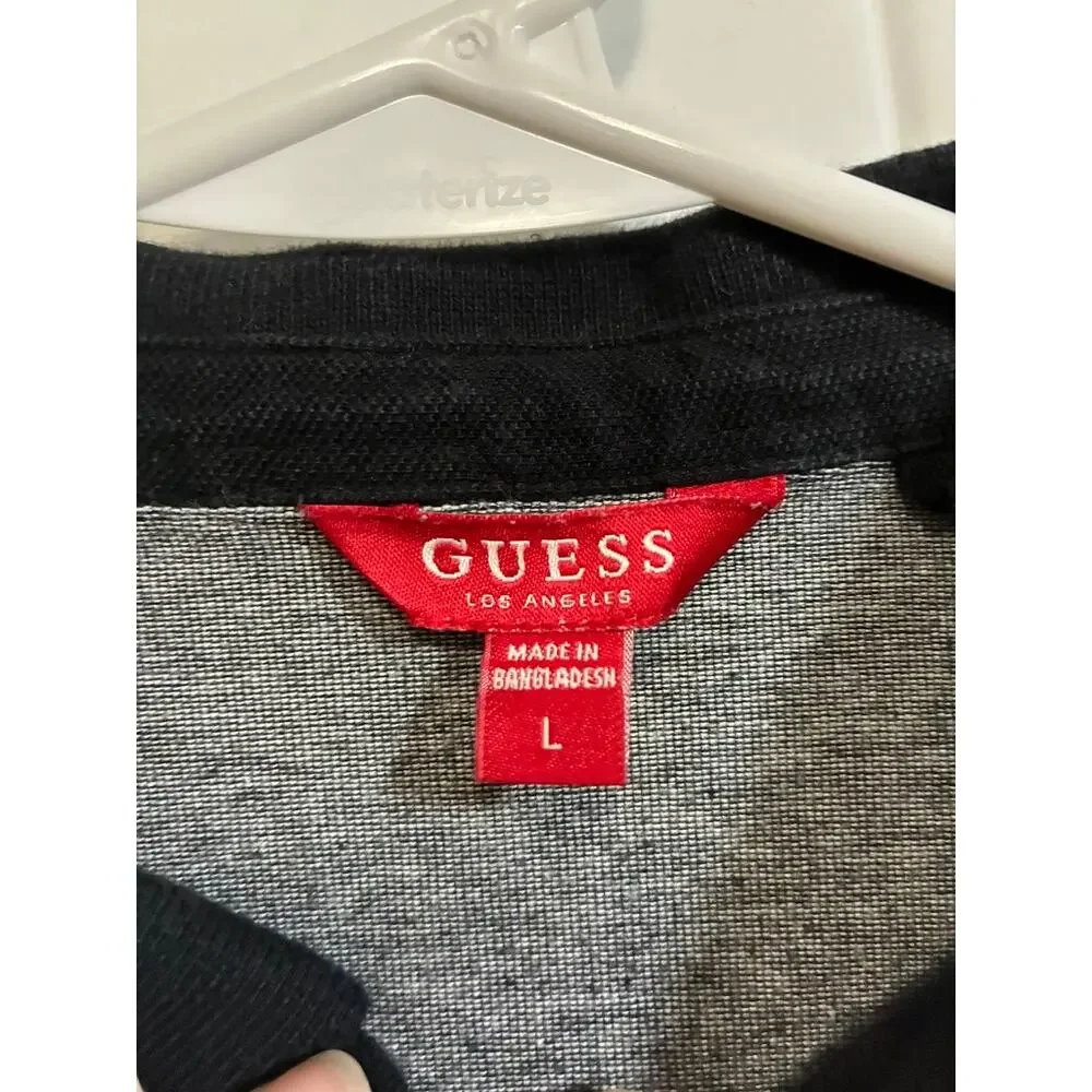 Guess Los Angeles Colorblock Polo Shirt Gray Black White Short Sleeve Men L Logo